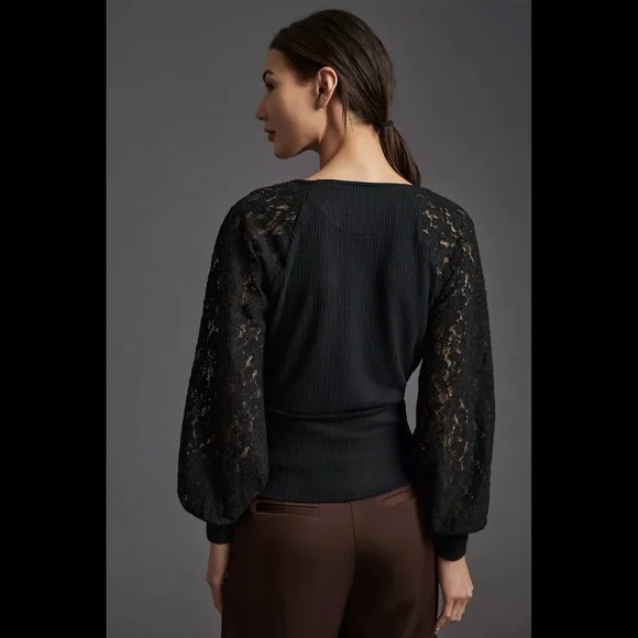 Anthropologie Lace-Sleeve Sweater Top - Picture 4 of 16